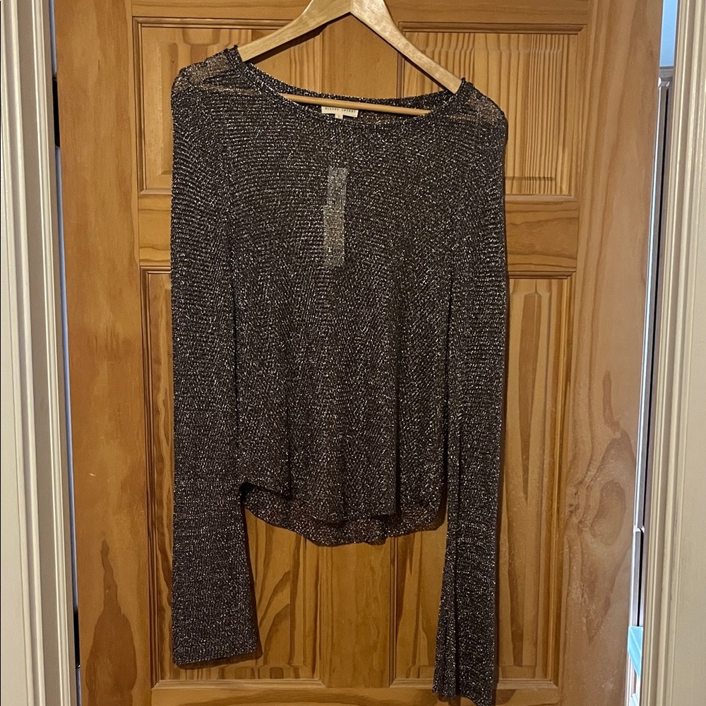 Gilded Intent Metallic Grey Knit Long-Sleeve Top